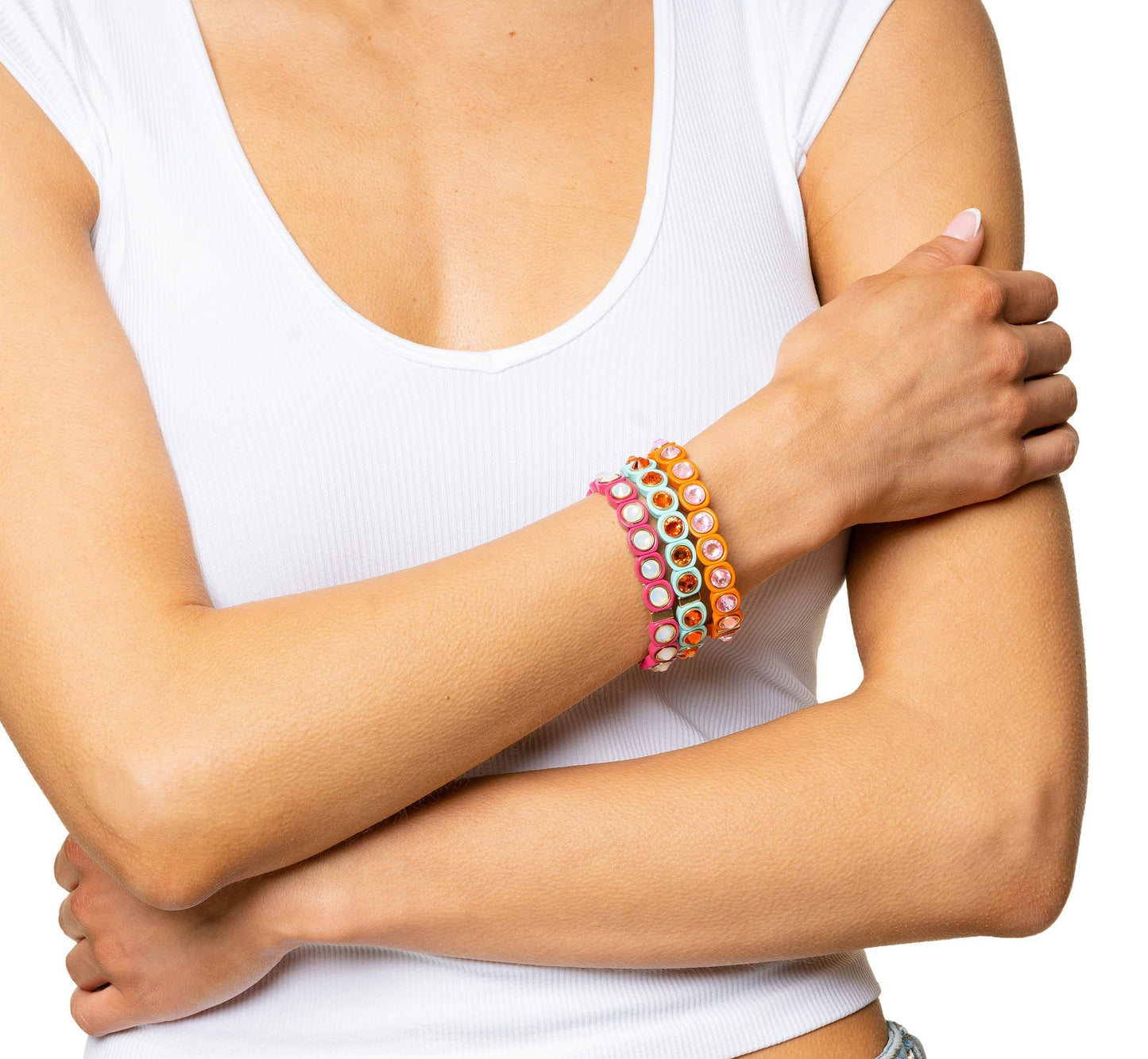 Malibu Sugar - Aspen Jewel Bracelet Pink Orange & Blue Assortment - Fuchsia/Clear
