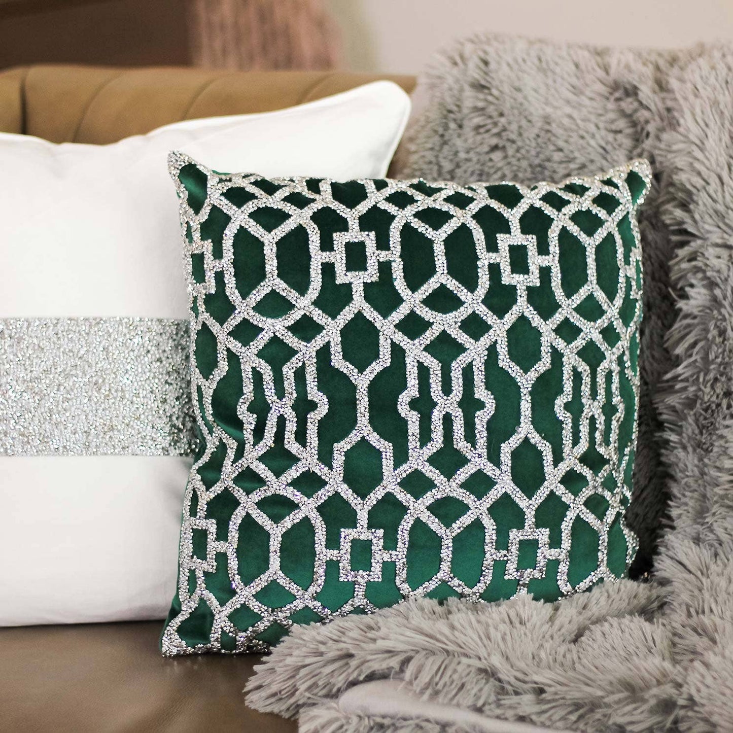 Rhinestone Lattice Pillow: 20x20 / Charcoal