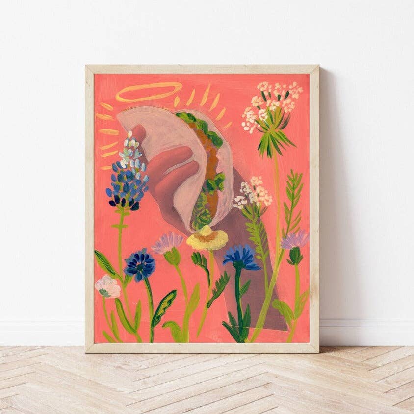 El Baker Art - Texas Wildflowers Taco Print - 8×10