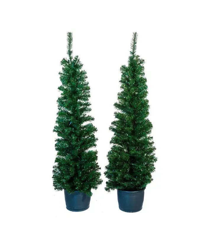 5'PRE-LIT POTTED PORCH TREE SET 2PC