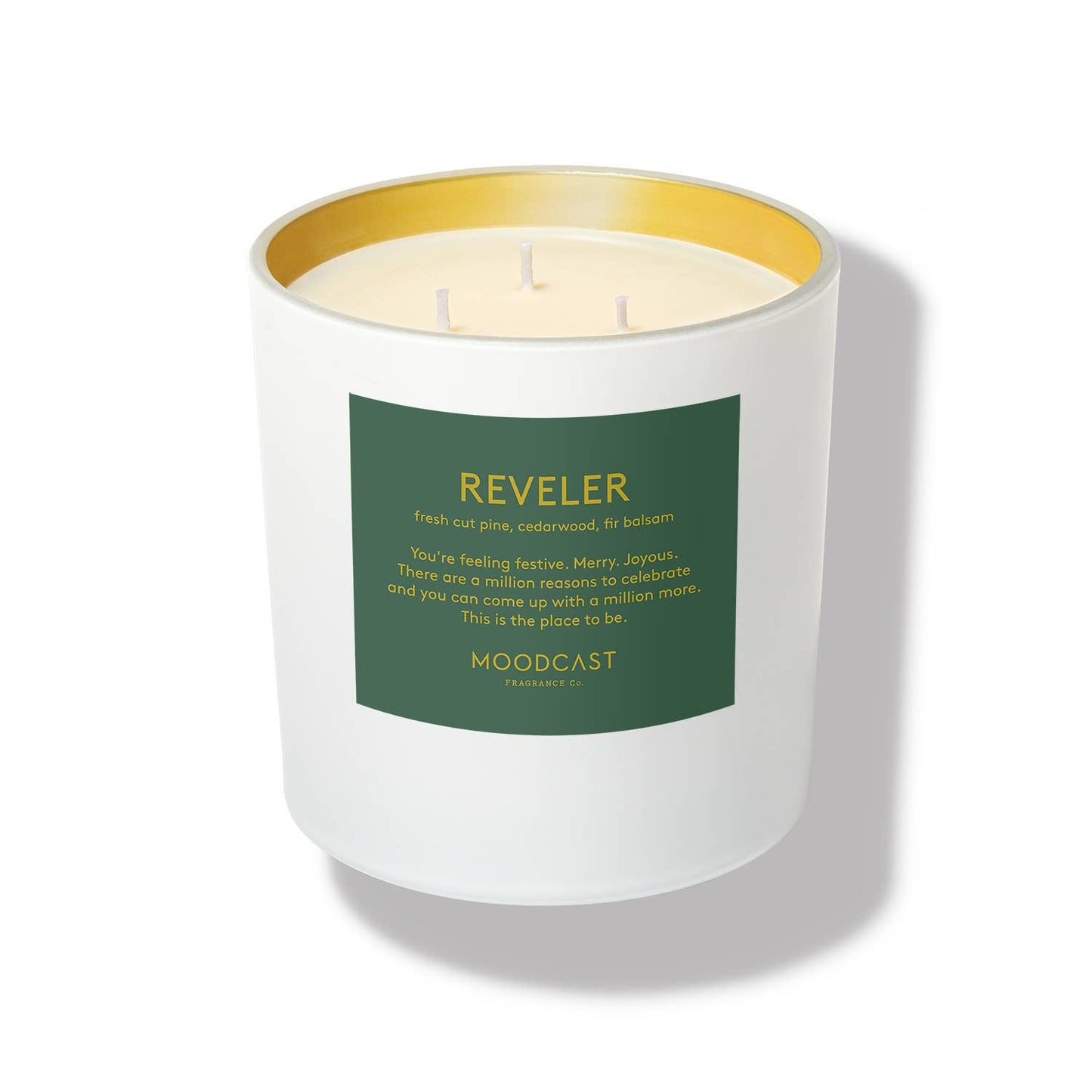 Moodcast Fragrance Co. - FREE SHIPPING (CONTINENTAL US) - SEASONAL - Reveler - White/Gold 3-Wick Coconut Wax Candle