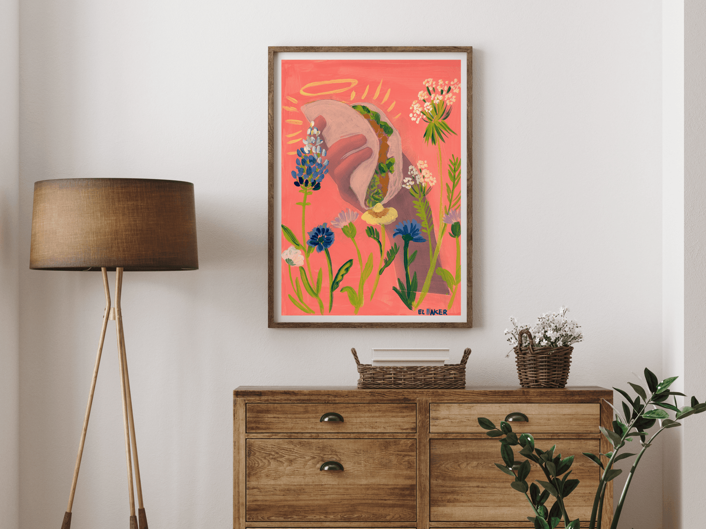 El Baker Art - Texas Wildflowers Taco Print - 8×10