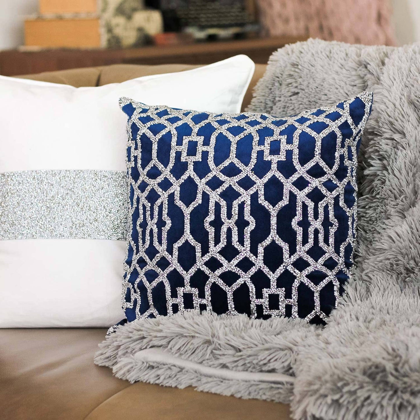 Rhinestone Lattice Pillow: 20x20 / Gold