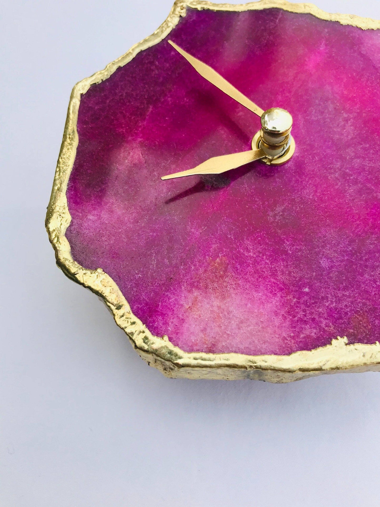 The Tangerine Store - Magenta Agate Aventurine Wall/Desk Clock/Personalised Momento - Silver / No