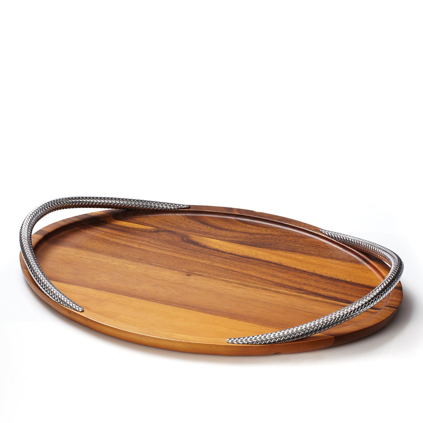 Braid Serving Tray Chrome/Wood