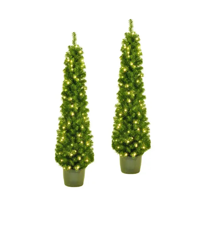 5'PRE-LIT POTTED PORCH TREE SET 2PC