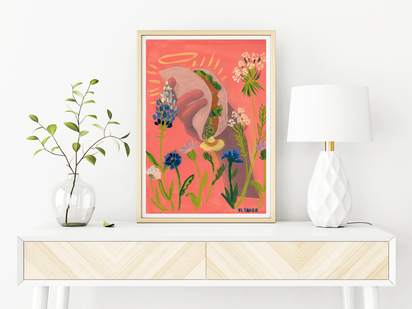 El Baker Art - Texas Wildflowers Taco Print - 8×10