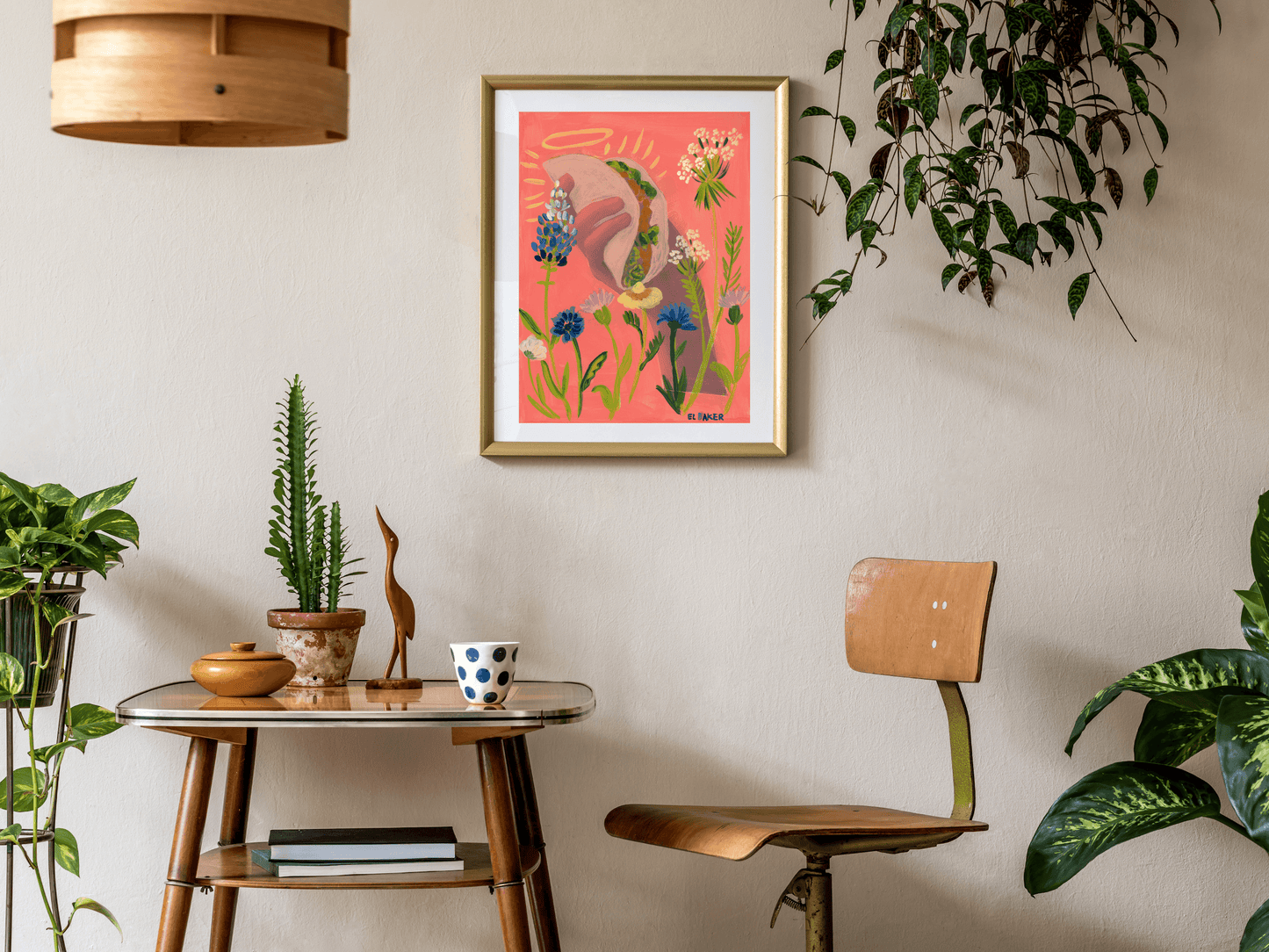 El Baker Art - Texas Wildflowers Taco Print - 8×10
