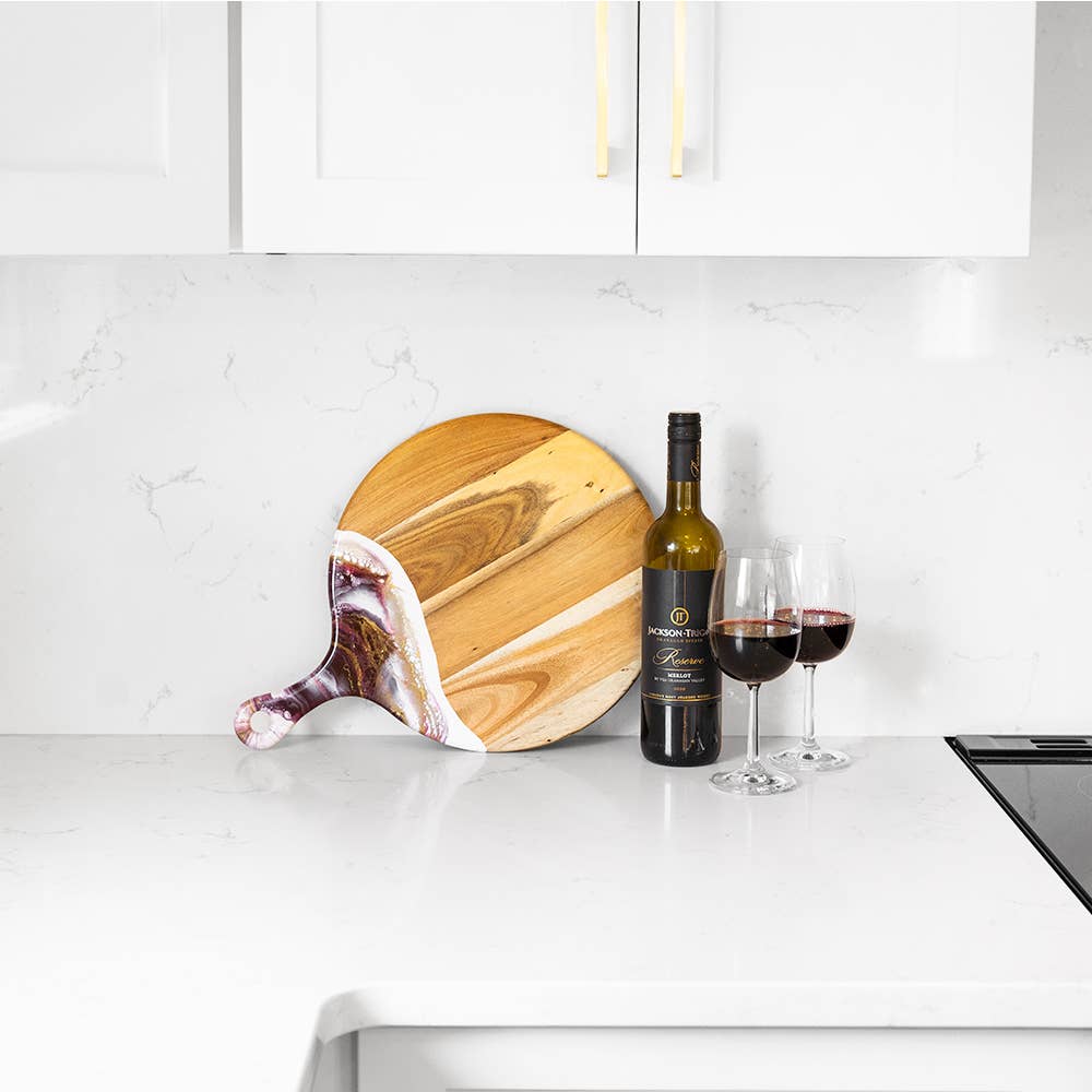 Lynn & Liana Designs - Resin cheese boards /Charcuterie Board 12" Round with handle - Merlot