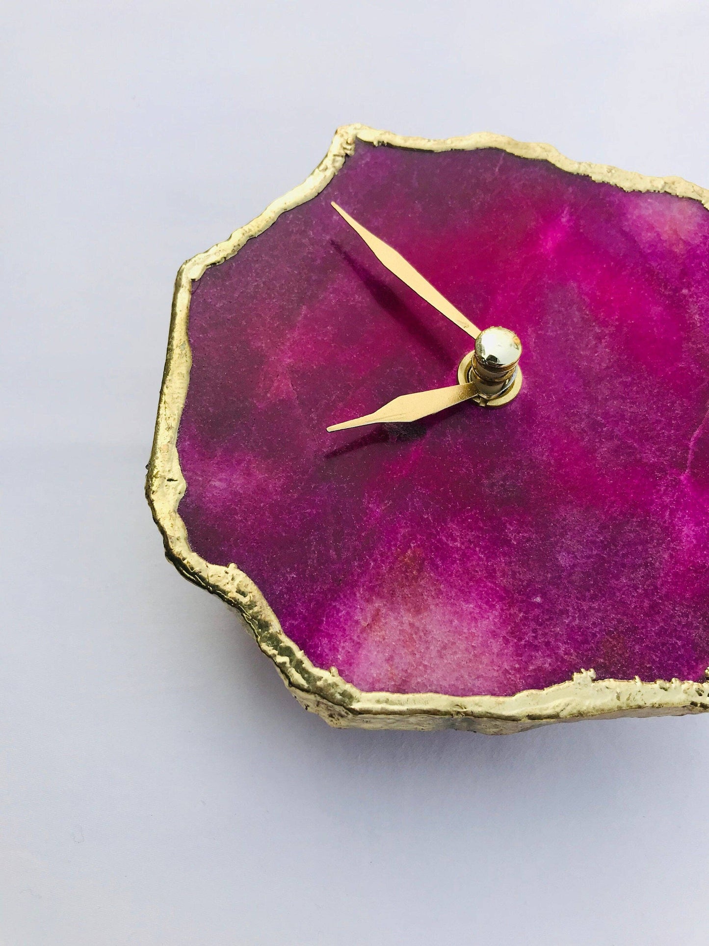The Tangerine Store - Magenta Agate Aventurine Wall/Desk Clock/Personalised Momento - Silver / No