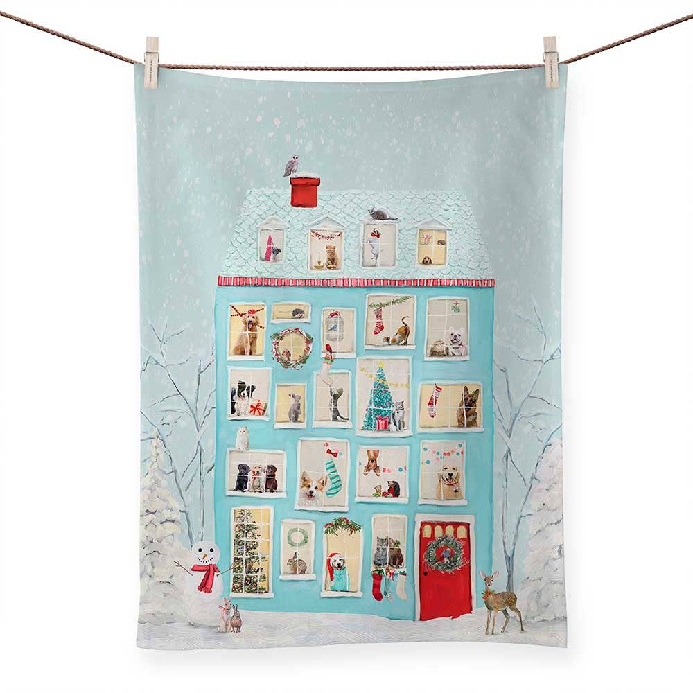 GreenBox Art - Holiday - Festive Animal House by Cathy Walters Tea Towels
