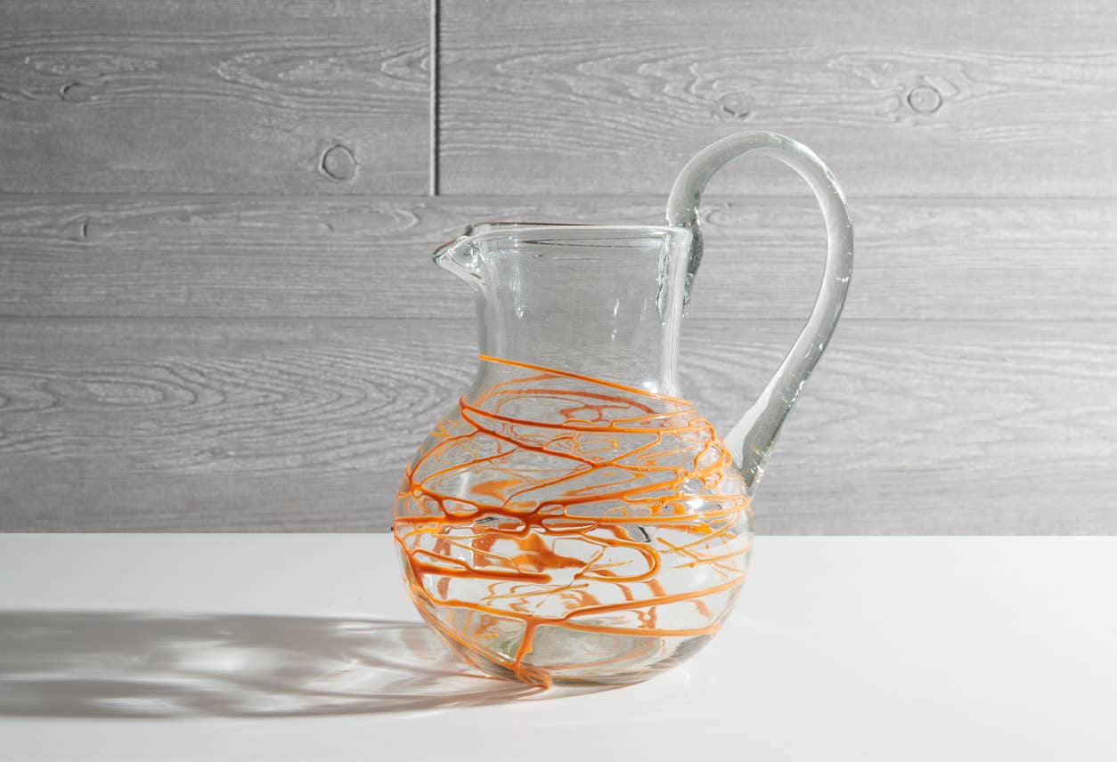 Verve Culture - Handblown Glass Pitcher-Orange Swirl
