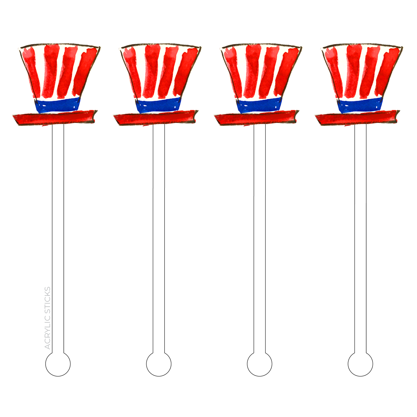 ACRYLIC STICKS, LLC - AMERICAN TOPSY TURVY TOP HAT ACRYLIC STIR STICKS