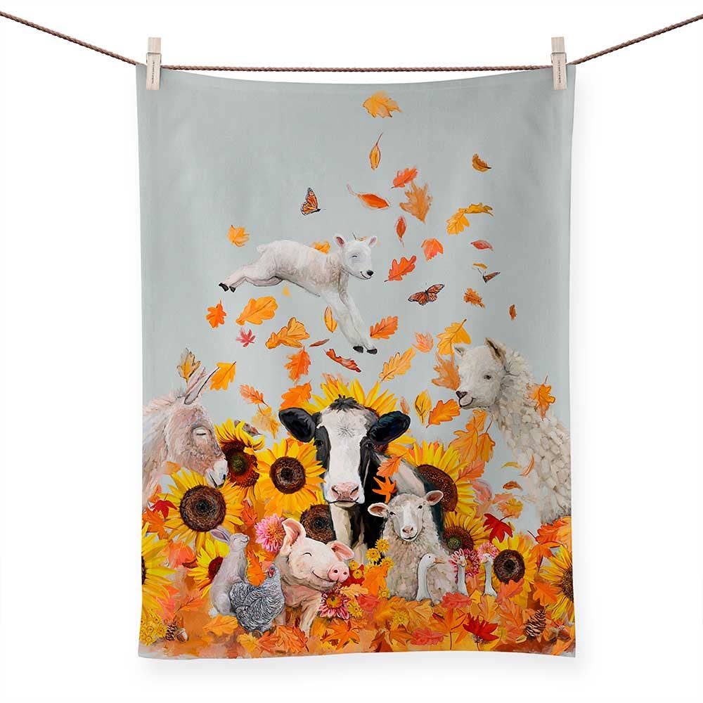 GreenBox Art - Fall - Leaf Pile On The Farm by Cathy Walters Tea Towels