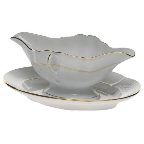 Golden Edge Gravy Boat with Stand