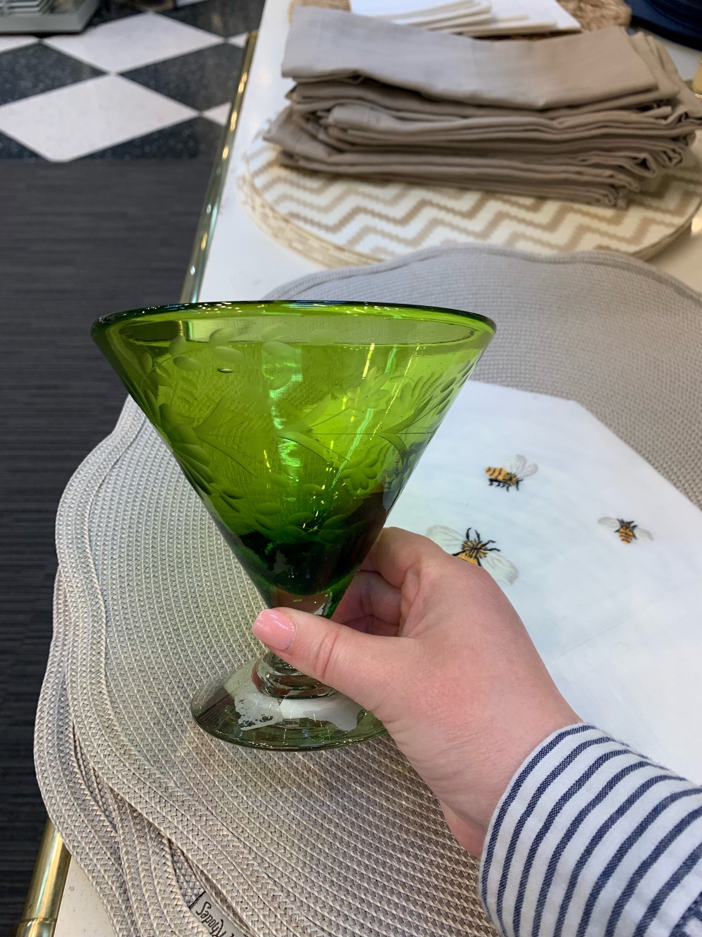 ROSE ANN HALL GREEN COMPOTE GLASS