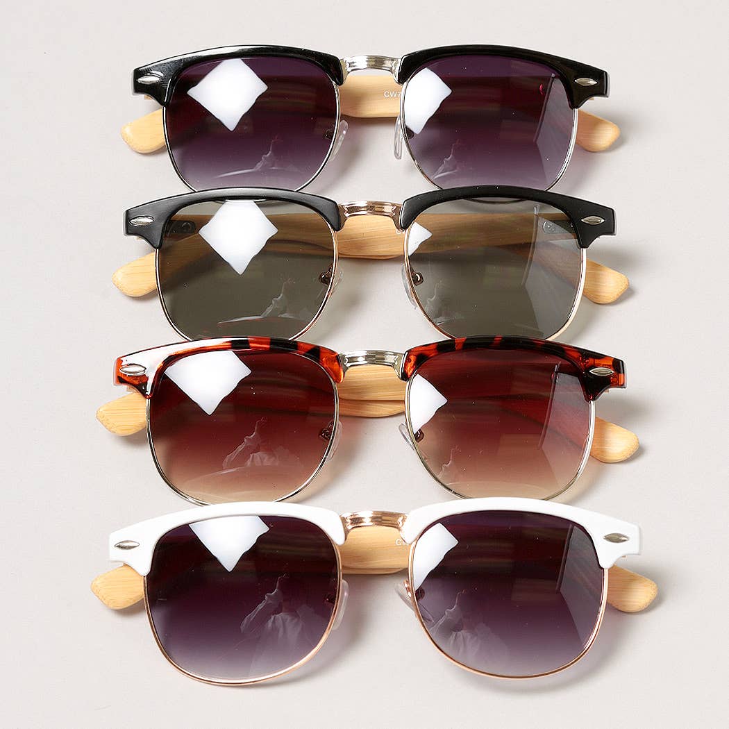 Fashion City - Wooden-Like Legged Wayfarer Sunglasses