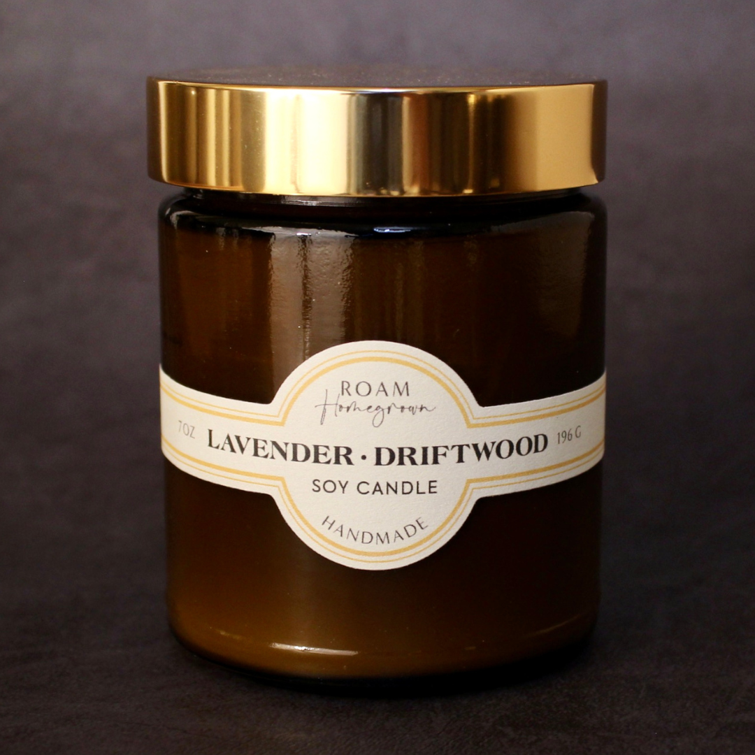 Lavender Driftwood Soy Candle, Woodsy Floral Home Fragrance