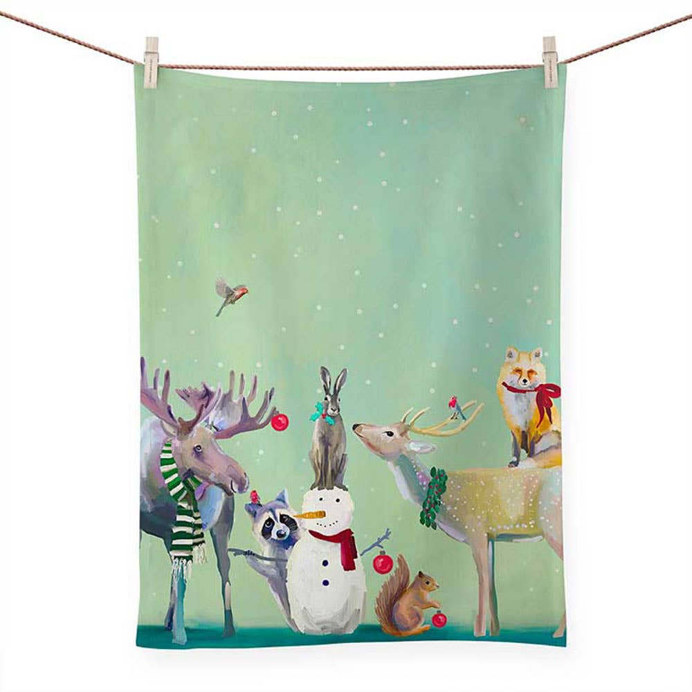 GreenBox Art - Holiday - Snowman Wondrous Animals Cathy Walters Tea Towels