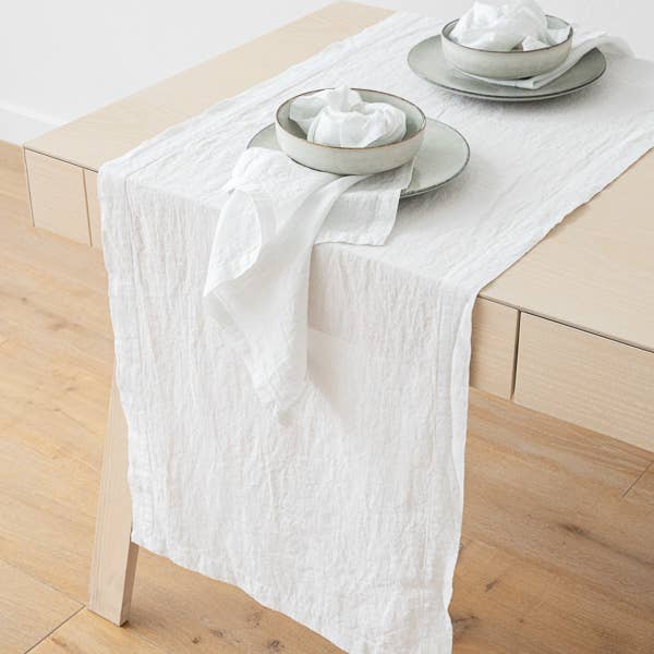 LinenMe - Linen Runner Optical White Stone Washed - 20 x 67