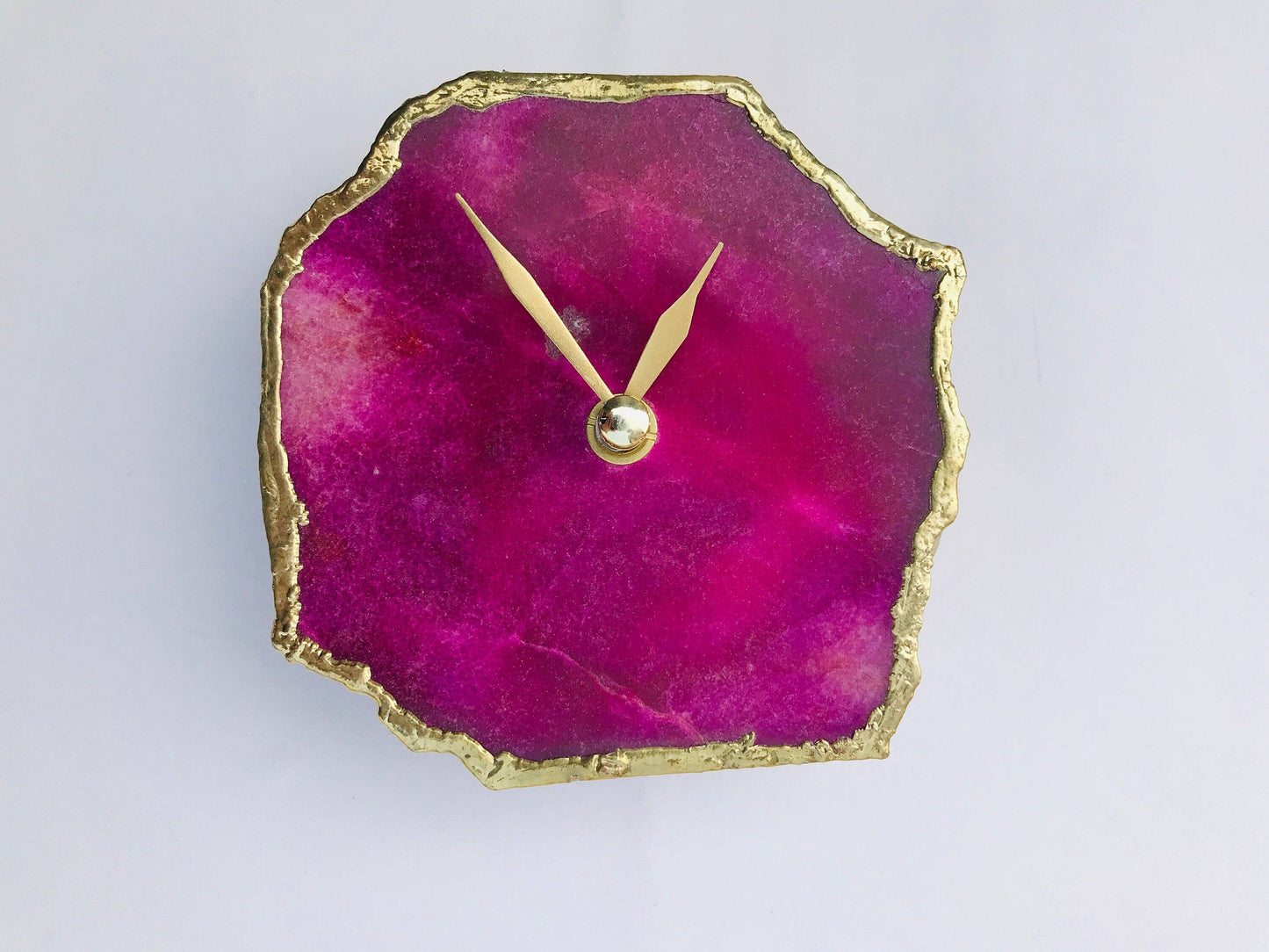 The Tangerine Store - Magenta Agate Aventurine  Wall/Desk Clock/Personalised Momento - Silver / No