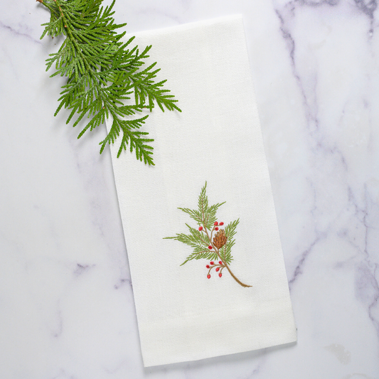 Arte Italica & Crown Linen Designs - Natale Pine Towel - New Holiday/Christmas - White