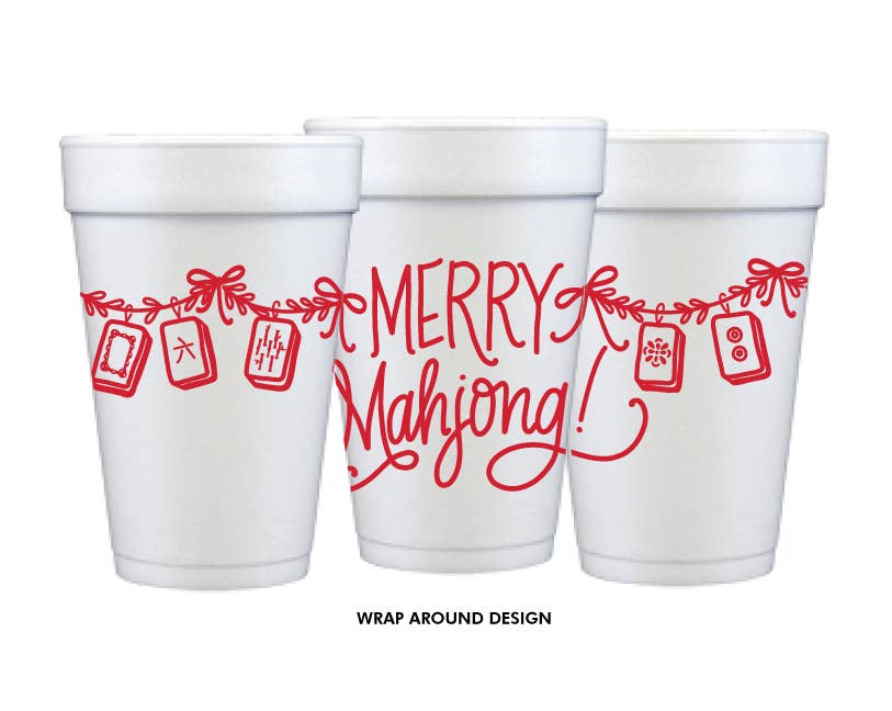 Natalie Chang - Merry Mahjong | Christmas Cups & Napkins (ALL) - NAPKINS | LIGHT BLUE with Green Matte Foil (25 per package)