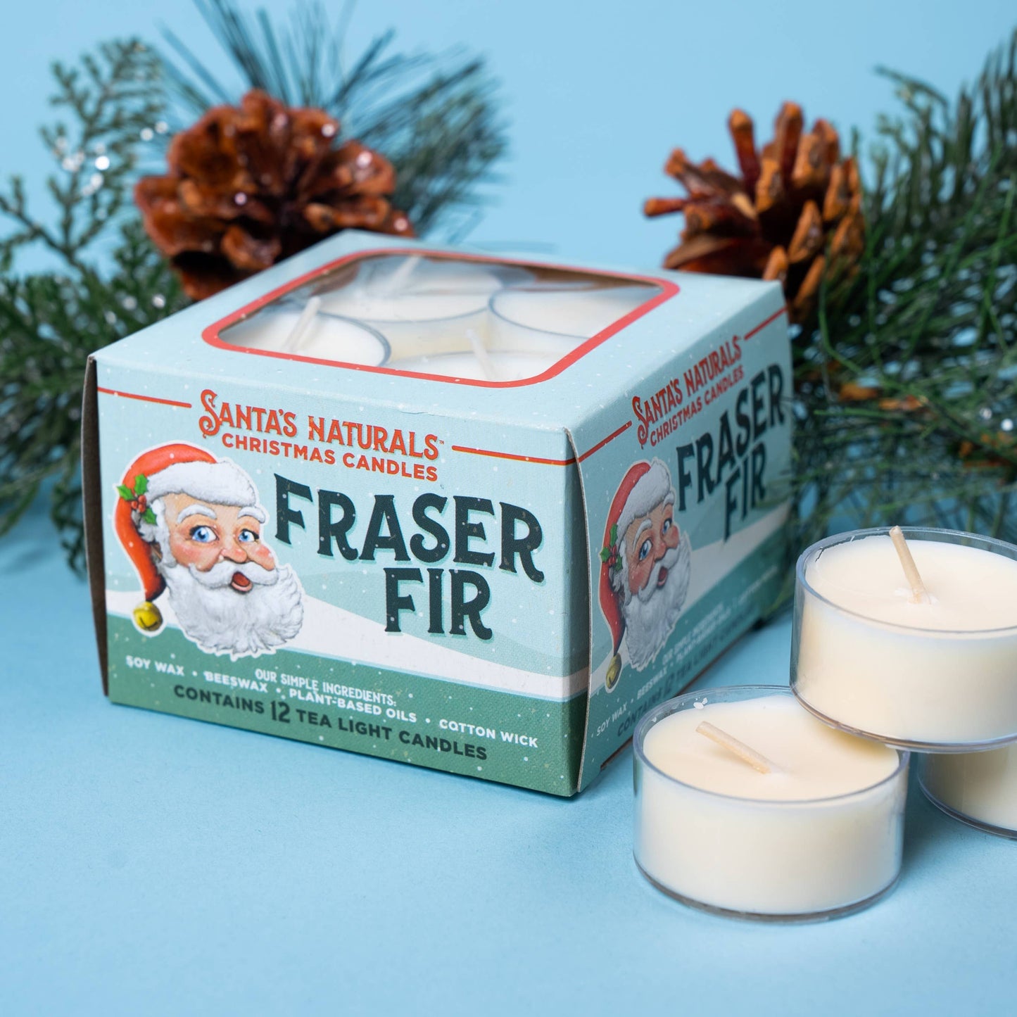 Santa's Naturals - Fraser Fir Tea Light Candles 12 Count