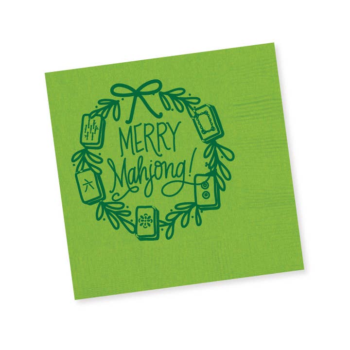 Natalie Chang - Merry Mahjong | Christmas Cups & Napkins (ALL) - NAPKINS | LIGHT BLUE with Green Matte Foil (25 per package)