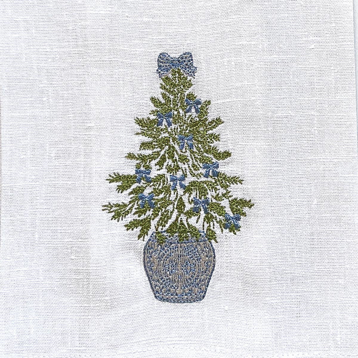 Arte Italica & Crown Linen Designs - Southern Charm Tree Linen Towel - White (Blue)