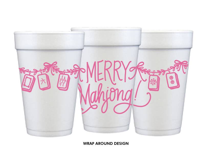 Natalie Chang - Merry Mahjong | Christmas Cups & Napkins (ALL) - NAPKINS | LIGHT BLUE with Green Matte Foil (25 per package)