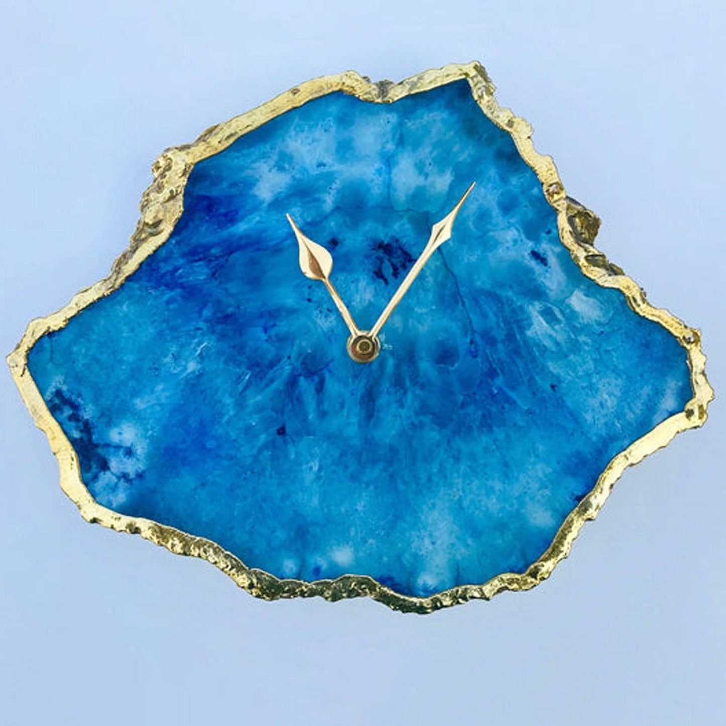 The Tangerine Store - Ocean Blue Large Agate Wall/Table Clock/Personalised Momento - Silver / No