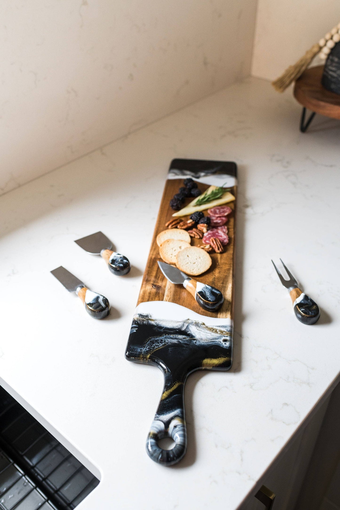 Lynn & Liana Designs - NEW! Resin Coated Cheese Knife Set - Gold Quartz