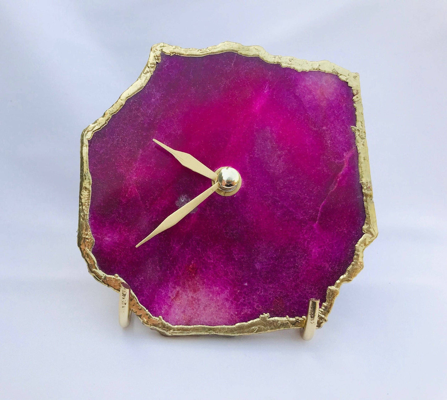 The Tangerine Store - Magenta Agate Aventurine  Wall/Desk Clock/Personalised Momento - Silver / No