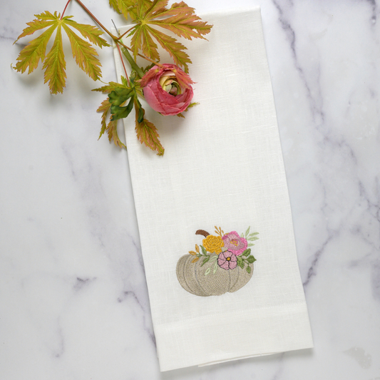 Arte Italica & Crown Linen Designs - Floral Pumpkin Towel - New - White