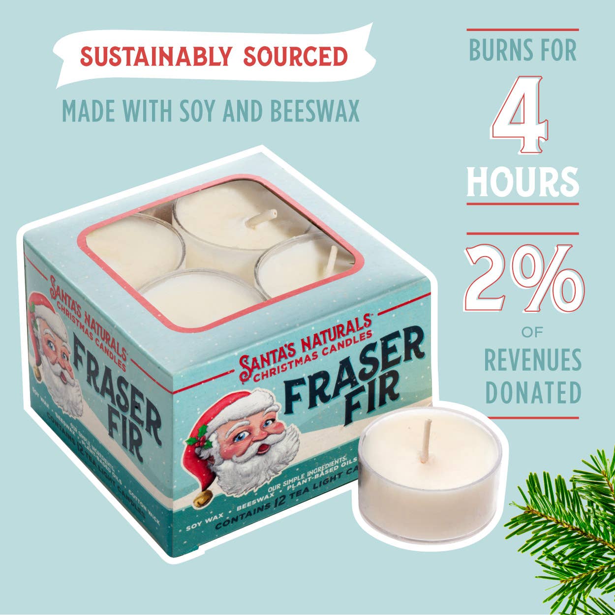 Santa's Naturals - Fraser Fir Tea Light Candles 12 Count