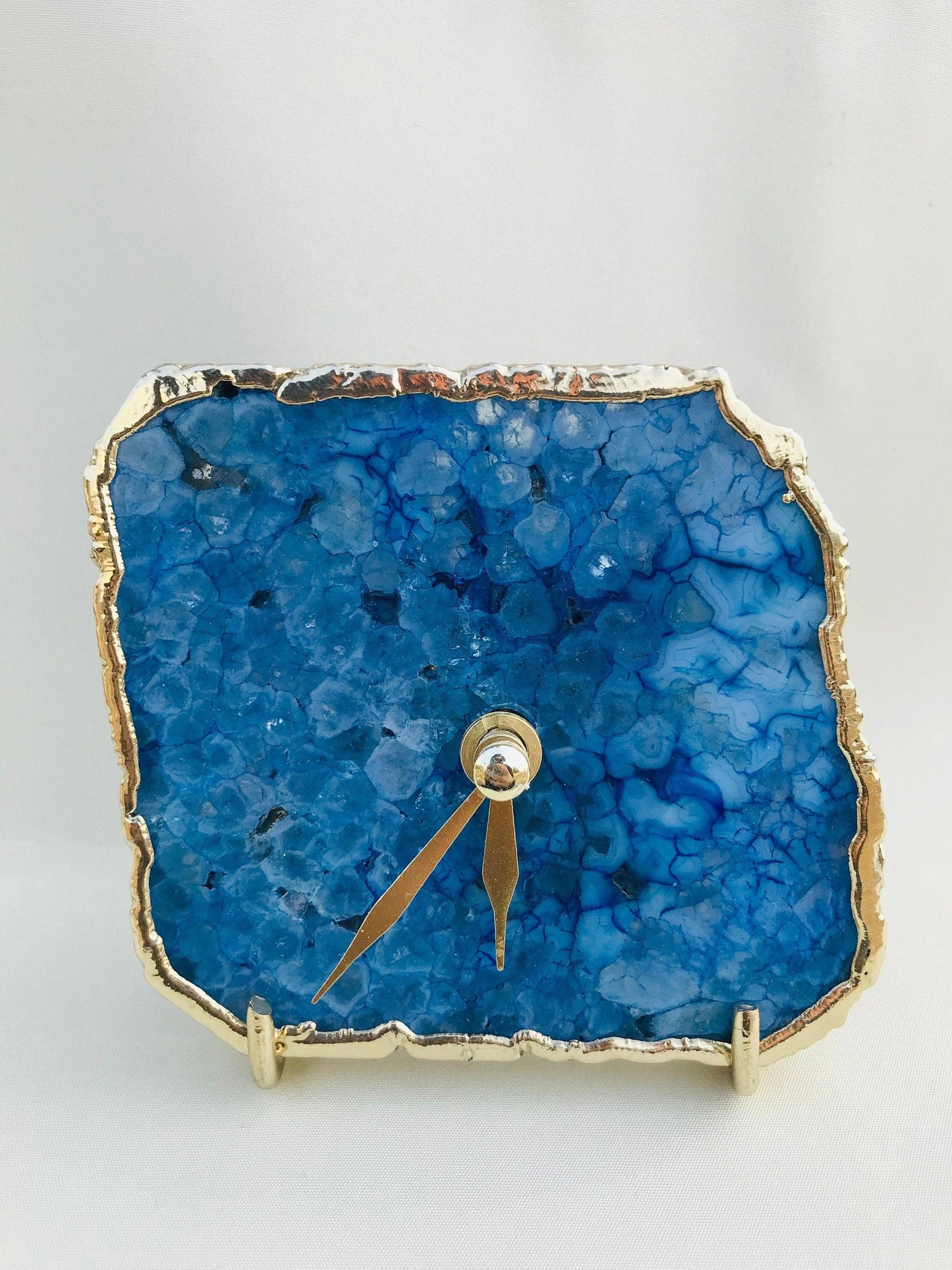 The Tangerine Store - Blue Agate Desk/Wall Clock/Personalised Momento - Silver / No