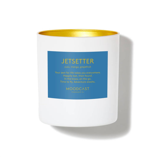 Moodcast Fragrance Co. - Jetsetter - White/Gold 8oz Coconut Wax Candle