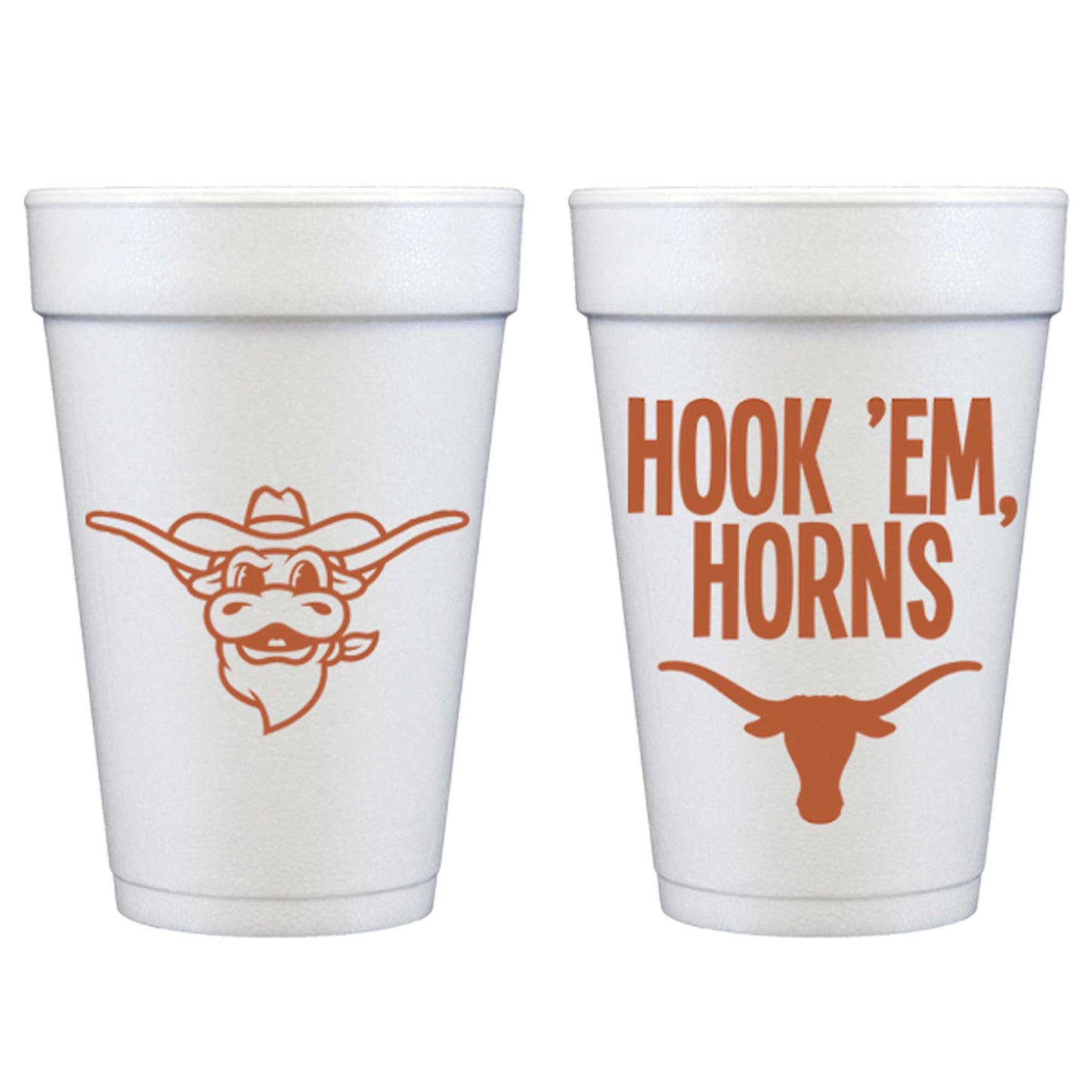 Two Funny Girls - Foam Cup - University of Texas/Hook 'Em Horns (10 ct bag)