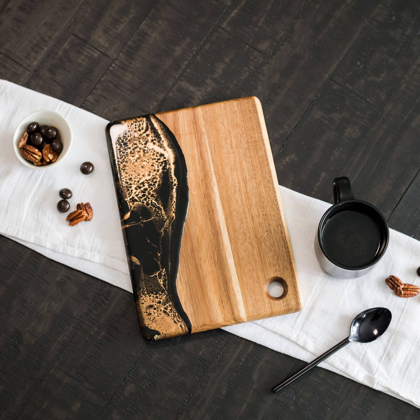 Lynn & Liana Designs - Small Wood and Resin Cheese Board / Charcuterie Board - Onyx