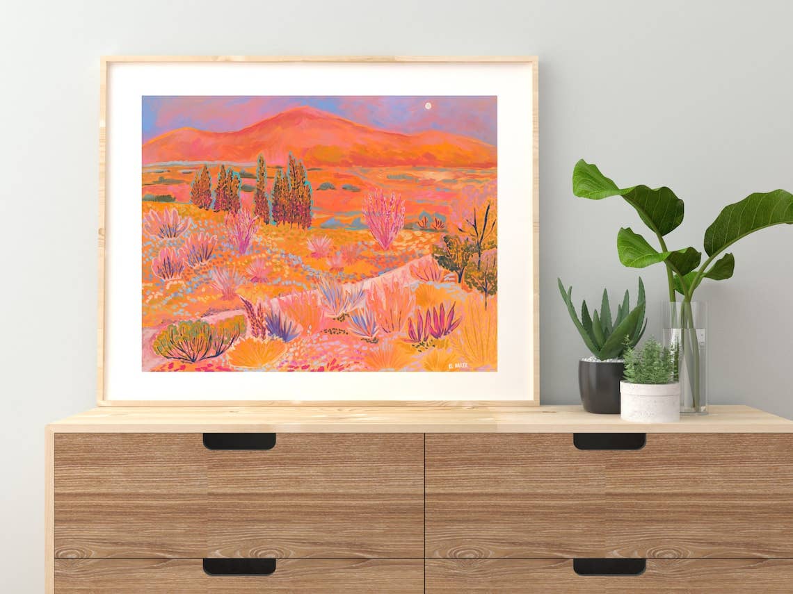 El Baker Art - Colorful Western Mountain Desert Print - 8×10