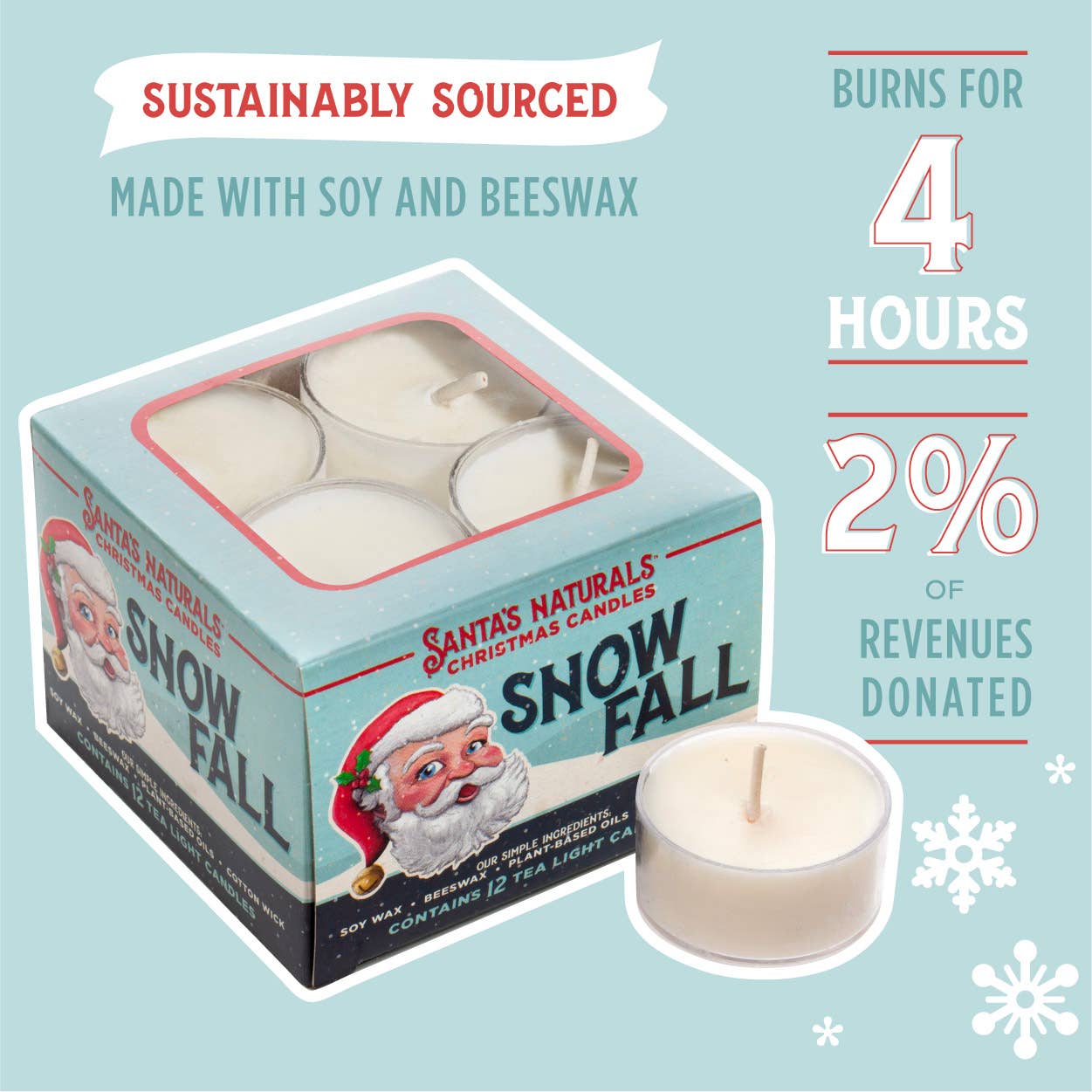 Santa's Naturals - Snow Fall Tea Light Candles 12 Count