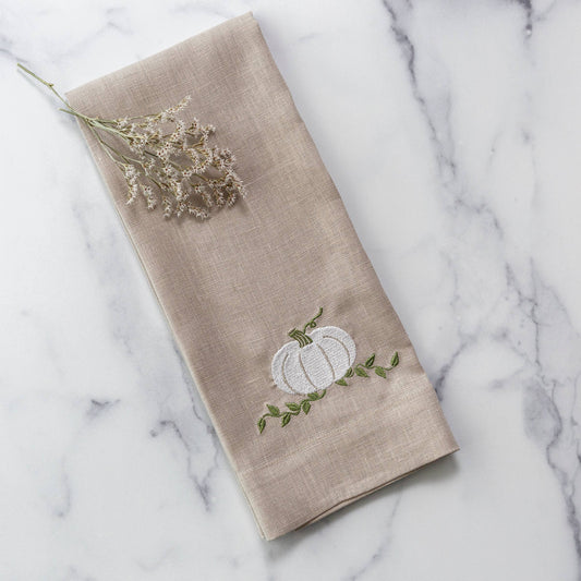 Arte Italica & Crown Linen Designs - Pumpkin Linen Towel - Soft Flax (White/Green)