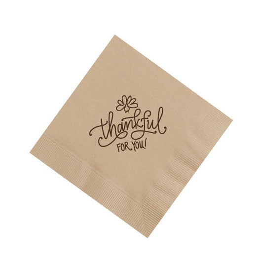 Natalie Chang - Napkins - Thankful for You! (2 sizes) (Thanksgiving) - Cocktail / Beverage Napkins (5" x 5")