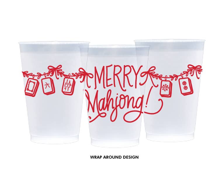 Natalie Chang - Merry Mahjong | Christmas Cups & Napkins (ALL) - NAPKINS | LIGHT BLUE with Green Matte Foil (25 per package)