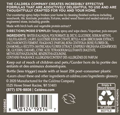 Caldrea - Rosewater Driftwood Countertop Spray with Vegetable Protein