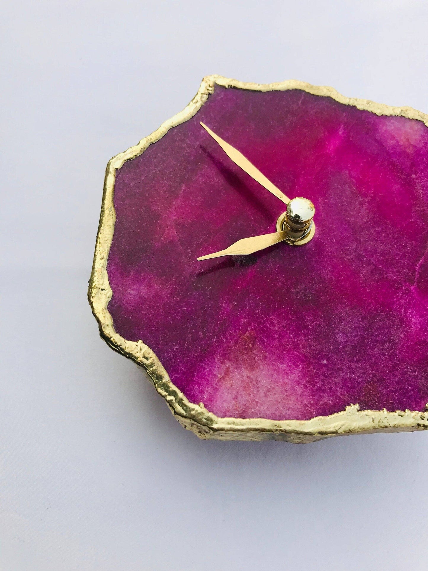 The Tangerine Store - Magenta Agate Aventurine  Wall/Desk Clock/Personalised Momento - Silver / No