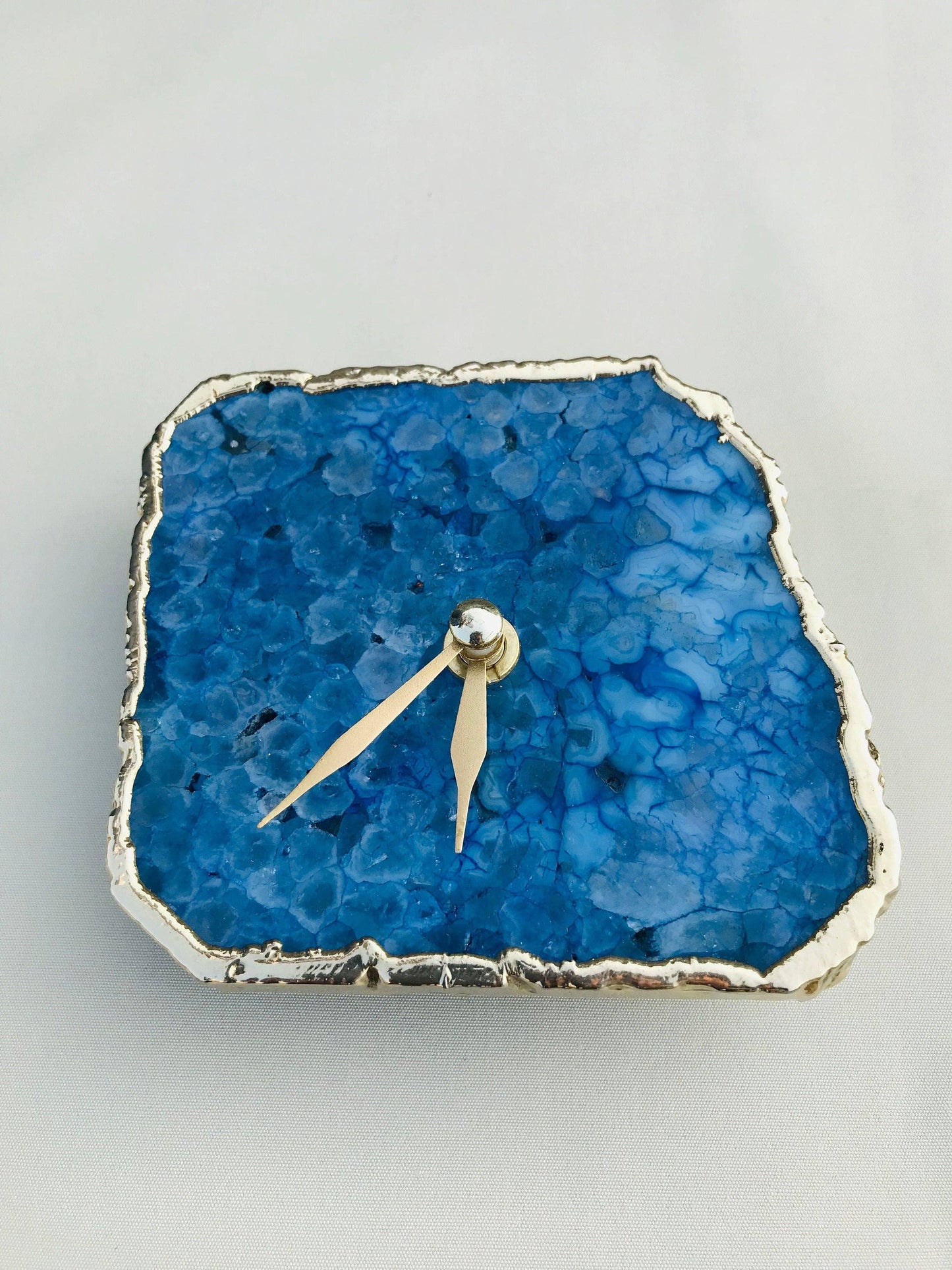 The Tangerine Store - Blue Agate Desk/Wall Clock/Personalised Momento - Silver / No