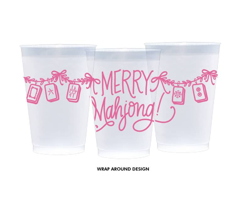 Natalie Chang - Merry Mahjong | Christmas Cups & Napkins (ALL) - NAPKINS | LIGHT BLUE with Green Matte Foil (25 per package)