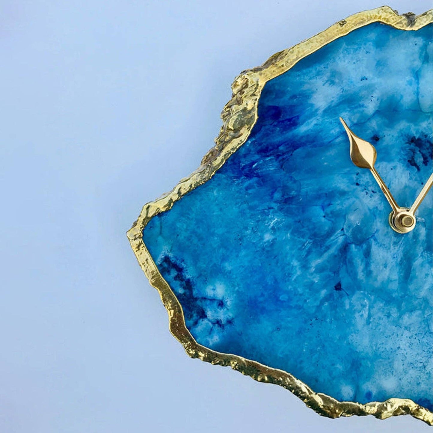 The Tangerine Store - Ocean Blue Large Agate Wall/Table Clock/Personalised Momento - Silver / No